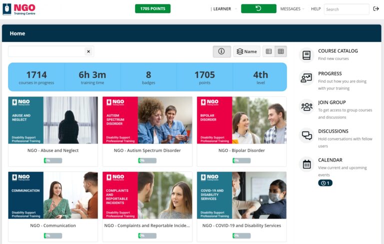 Online Learning Management System for disability support and aged care organisations. Compliant with NDIS and Aged Care standards, easy to use, full LMS reporting, and ongoing user support.